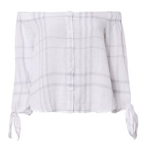 Rails off the shoulder tie sleeve plaid blouse